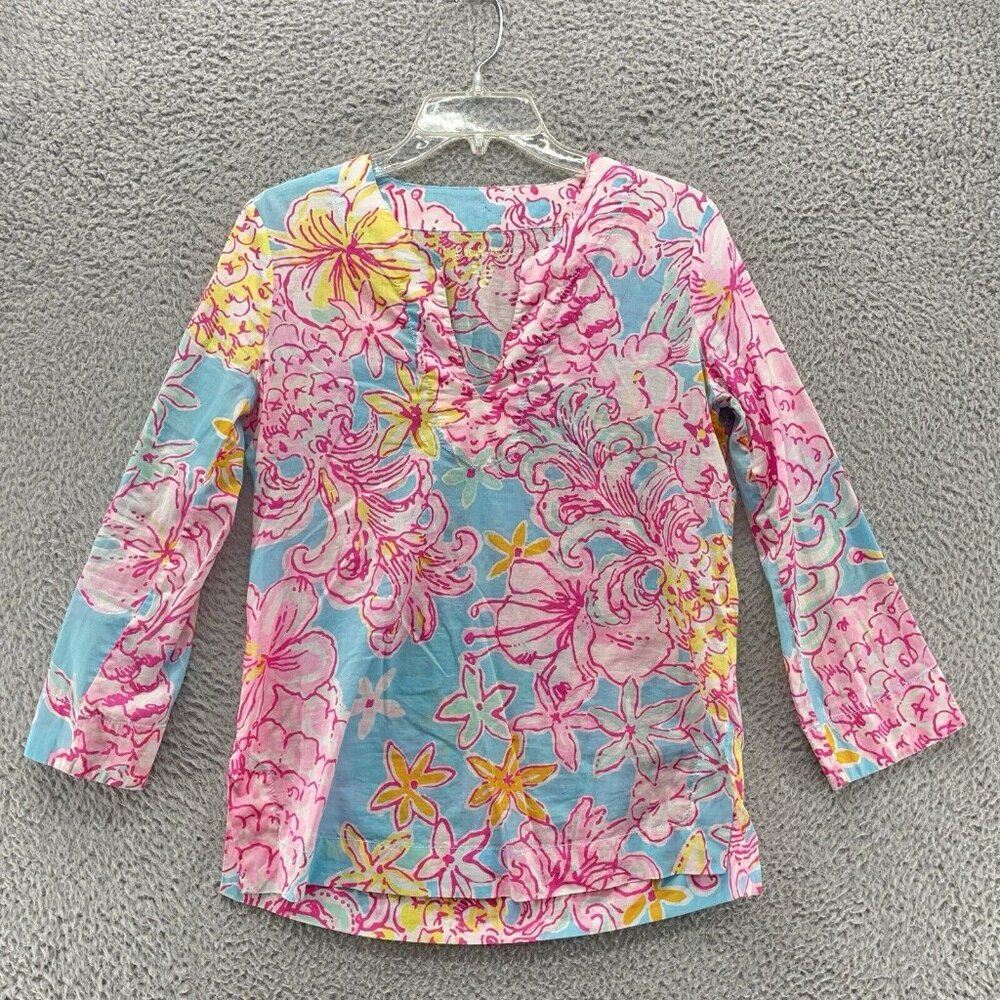 Lilly Pulitzer Amelia Island Women's LS Tunic Top XS Pink Blue‎